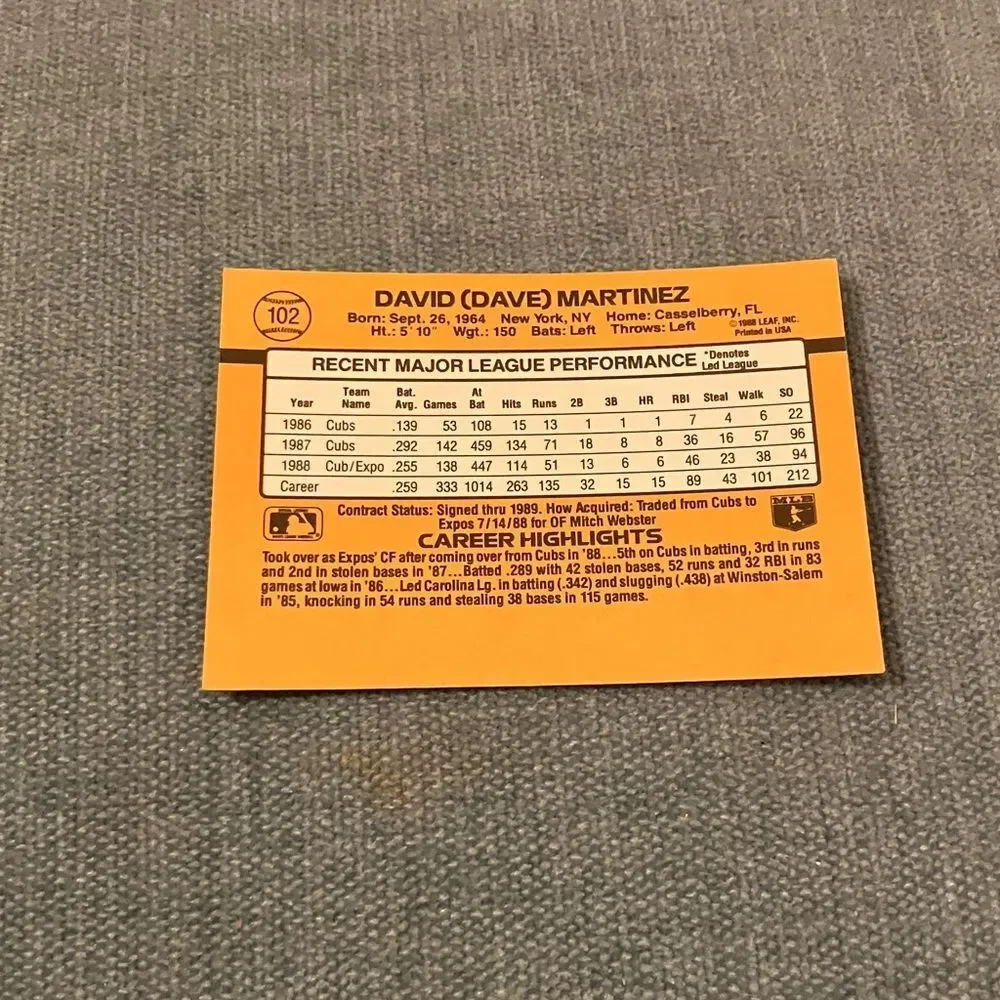 1989 Donruss Montreal Expos Baseball Card Trading Card